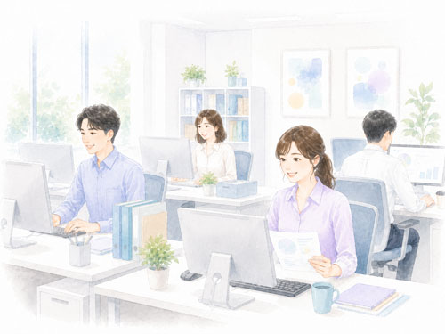 職場で仕事をしている様子
